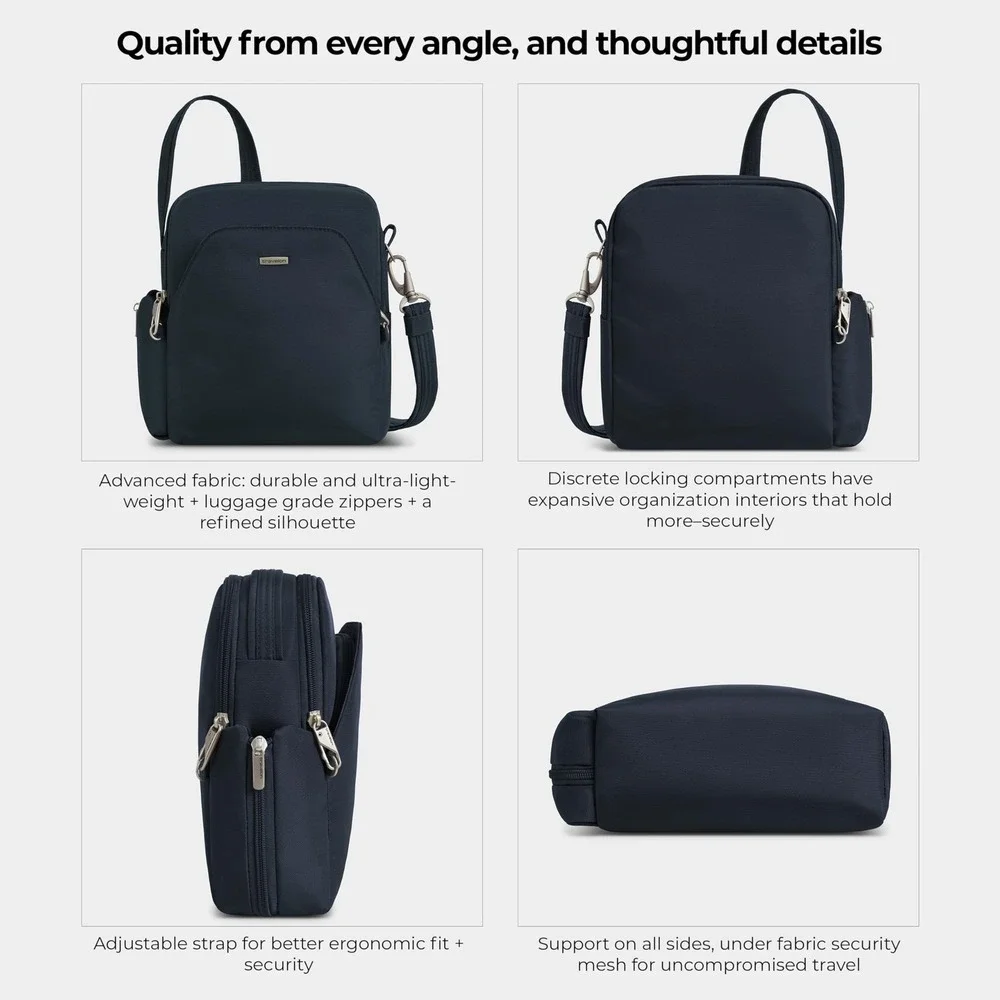 Travelon Anti-Theft Classic Travel Bag Crossbody RFID Locking Navy Blue New - Picture 11 of 11